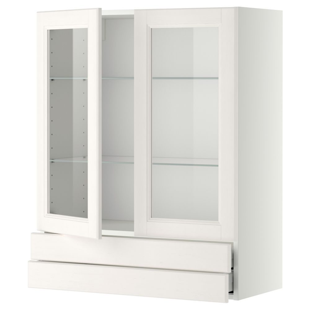 Навесной шкаф, 2 стеклянные дверцы, 2 ящика МЕТОД / МАКСИМЕРА, белый, Лаксарби белый - фото 1