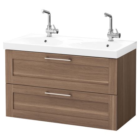 Шкаф для раковины с 2 ящиками ГОДМОРГОН / ЭДЕБОВИКЕН, грецкий орех (100x49x64 см)