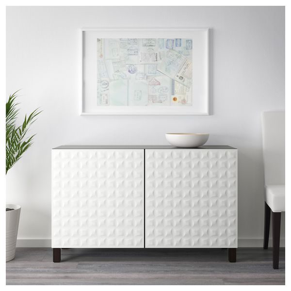 Комбинация для хранения с дверцами БЕСТО, черно-коричневый, Дьюпвикен белый (120x40x74 см) - схема-чертеж с размерами