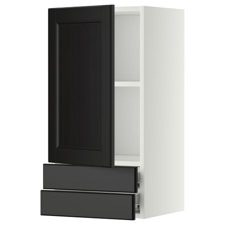 Навесной шкаф с дверцей, 2 ящика МЕТОД / ФОРВАРА, белый, Лаксарби черно-коричневый
