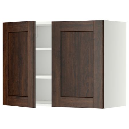 Навесной шкаф с полками, 2 дверцы МЕТОД, белый, Эдсерум коричневый