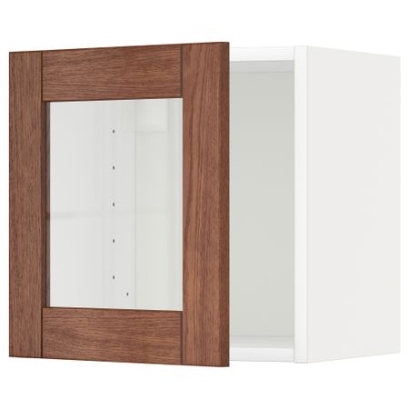Навесной шкаф со стеклянной дверью МЕТОД, белый, Филипстад коричневый (40x40 см)