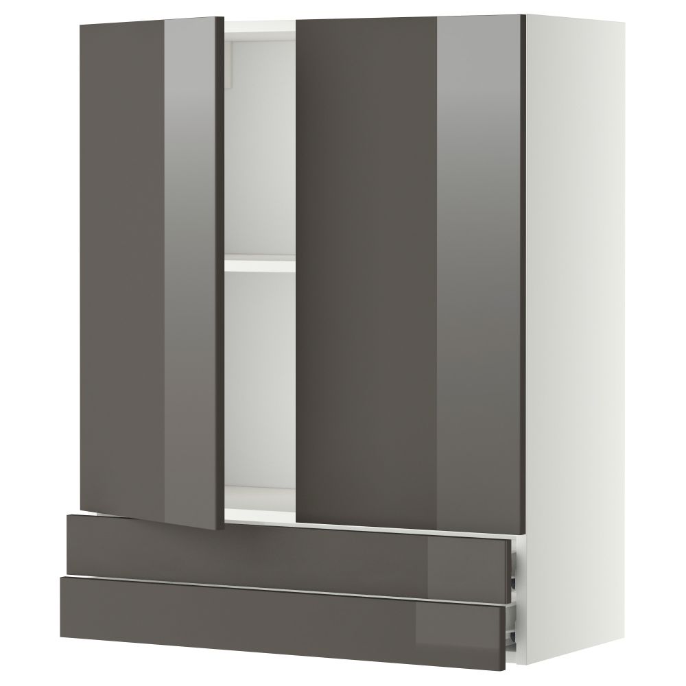 Навесной шкаф, 2 дверцы, 2 ящика МЕТОД / ФОРВАРА, белый, Рингульт серый - фото 1