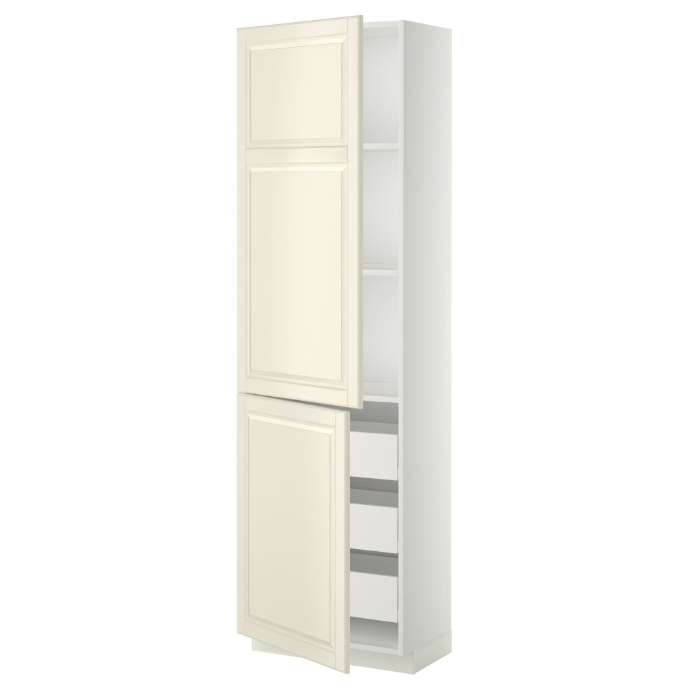 Высокий шкаф + полки, 3 ящика, 2 дверцы МЕТОД / ФОРВАРА, белый, Будбин белый с оттенком - фото 1