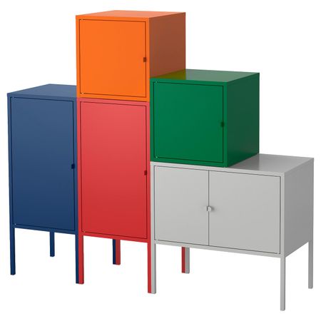 Комбинация для хранения, темно-синий красный, оранжевый, серый/темно-зеленый 130x117 см IKEA ЛИКСГУЛЬТ 792.488.66