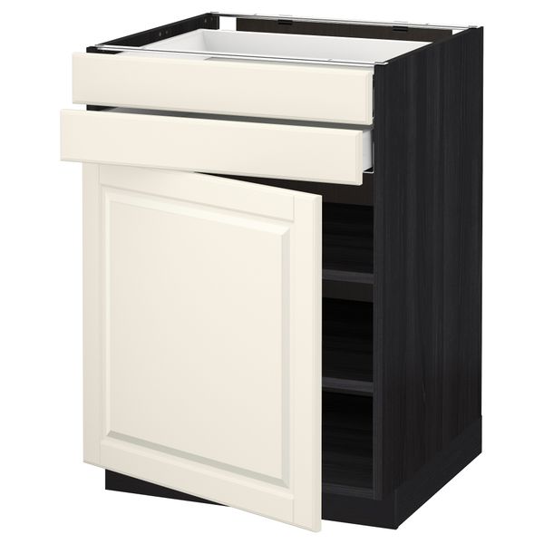 Напольный шкаф с дверцей, 2 ящиками МЕТОД / МАКСИМЕРА, черный, Будбин белый с оттенком - схема-чертеж с размерами