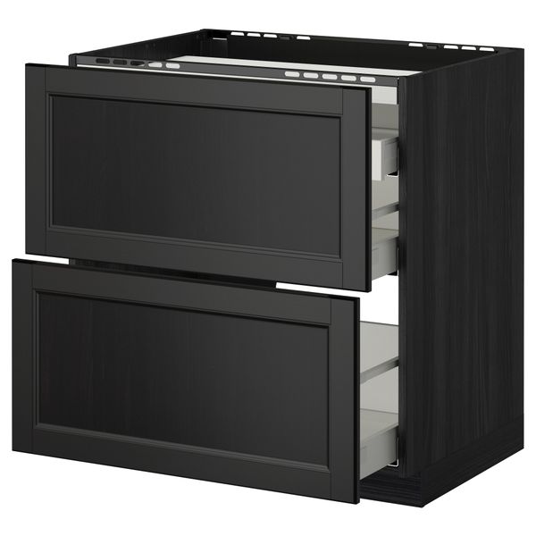 Напольный шкаф, 2 фронтальных панели, 3 ящика МЕТОД / МАКСИМЕРА, черный, Лаксарби черно-коричневый - схема-чертеж с размерами