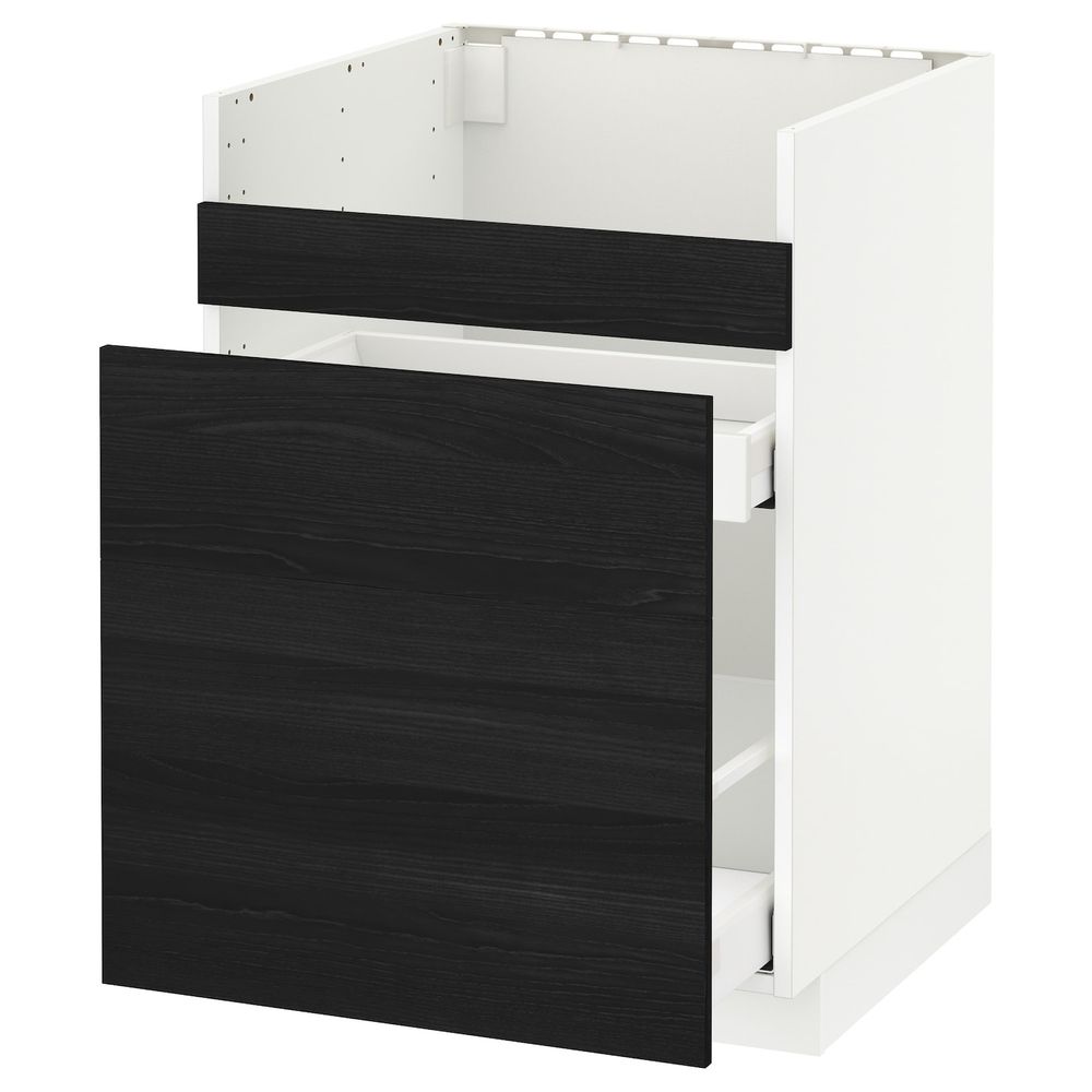 Напольный шкаф для мойки ХАВСЕН/3фасада/2ящ, белый Максимера, Тингсрид черный 60x60 см IKEA МЕТОД 192.805.00 - схема-чертеж с размерами