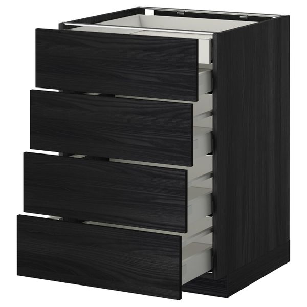 Напольный шкаф 4 фронтальных, 2 низких, 3 средних ящ, черный, Тингсрид черный 60x60 см IKEA МЕТОД / МАКСИМЕРА 892.343.45 - фото 1