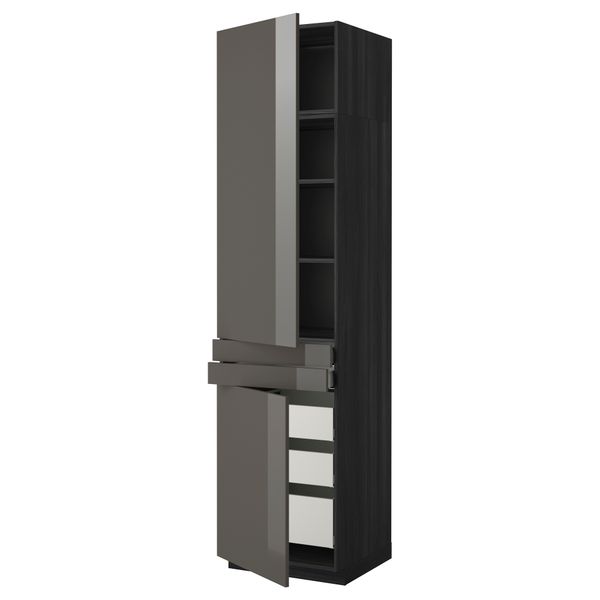 Высокий шкаф + полки, 5 ящиков, 2 дверцы, 2 фронтальных МЕТОД / МАКСИМЕРА, черный, Рингульт серый - фото 1