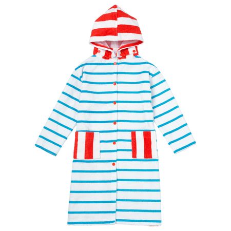 Халат купальный, в полоску синий-красный 134/146 IKEA SJÖLEJON СЬЁЛЕЙОН 804.171.65