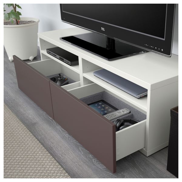 Шкаф для ТВ, комбинированный, стекляные дверцы БЕСТО, белый, Вальвикен темно-коричневый, прозрачное стекло (120x20/40x166 см) - фото 3