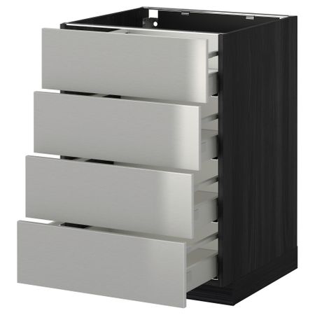 Напольный шкаф 4 фронтальных панели, 4 ящика МЕТОД / МАКСИМЕРА, черный, Гревста нержавеющ сталь
