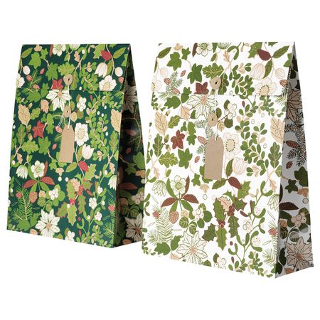 Подарочный пакет, орнамент «рождественская роза» зеленый 33x42 см/9 л IKEA VINTER 2020 ВИНТЕР 2020 204.742.72