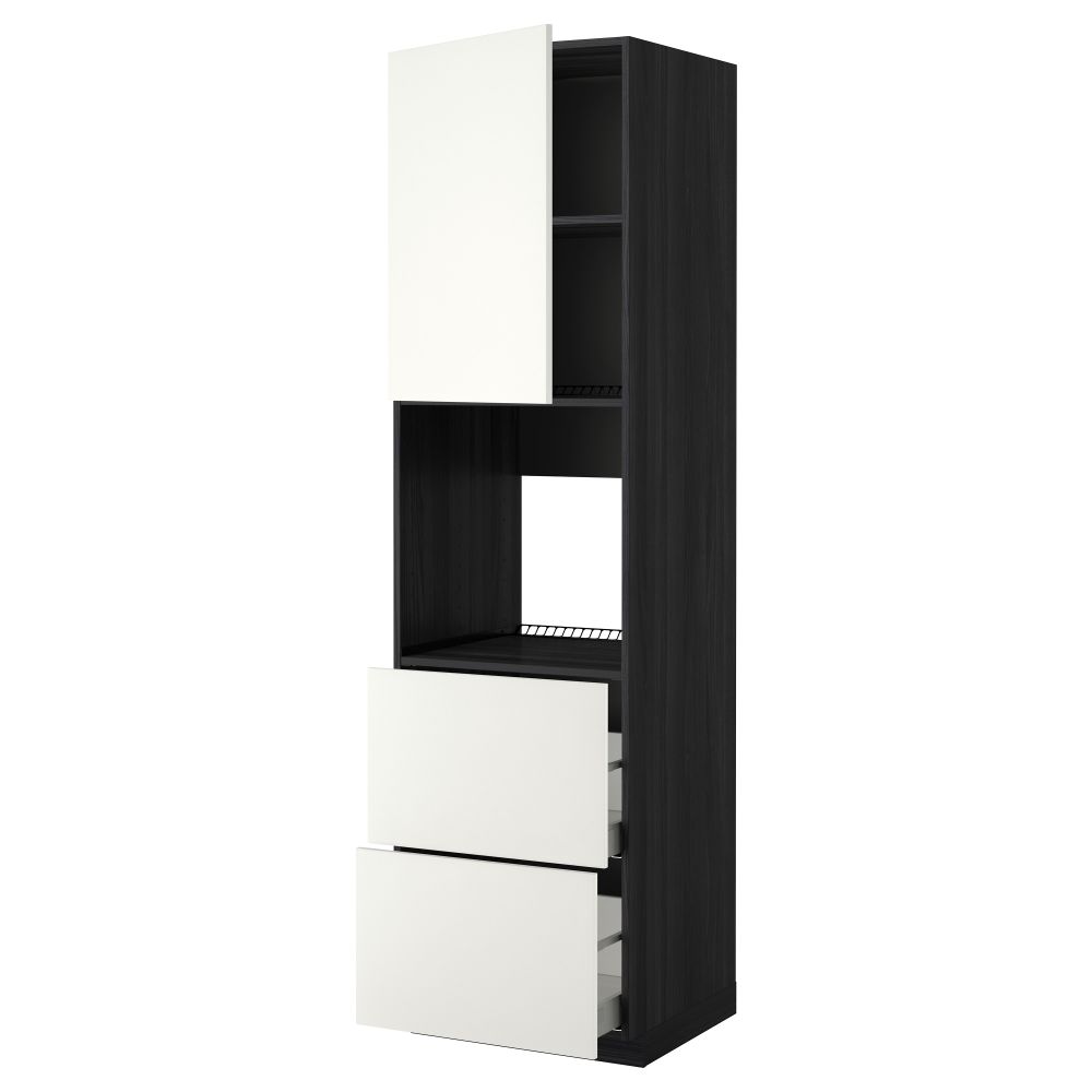Высокий шкаф для духовки + дверца, 2 форнтальных, 2 высоких ящик МЕТОД / МАКСИМЕРА, черный, Хэггеби белый - фото 1