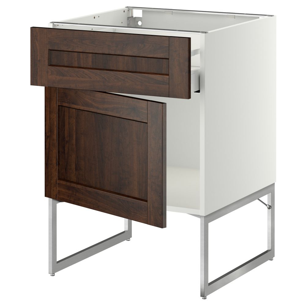 Напольный шкаф с ящиком, дверью МЕТОД / МАКСИМЕРА, белый, Эдсерум коричневый - схема-чертеж с размерами