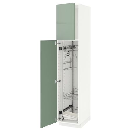 Высокий шкаф с отделением для/аксессуаров для/убрк, белый, Калларп светло-зеленый, 40x60x200 см IKEA МЕТОД 192.986.99