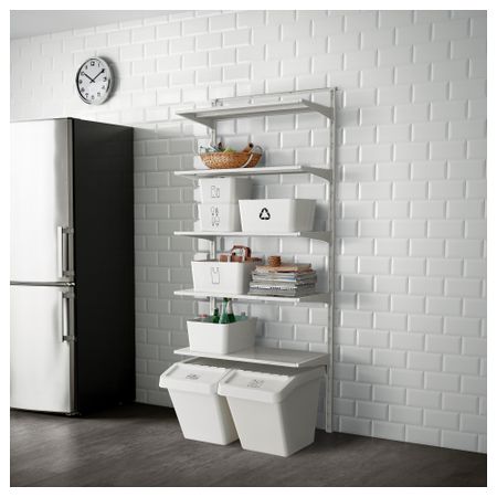 Настенная шина, полки АЛЬГОТ, металлический белый (88x41x199 см)