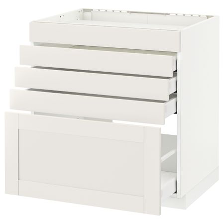 Напольный шкаф для варочной панели, 5 фасадов, 4 ящиков МЕТОД / МАКСИМЕРА, белый, Сэведаль белый
