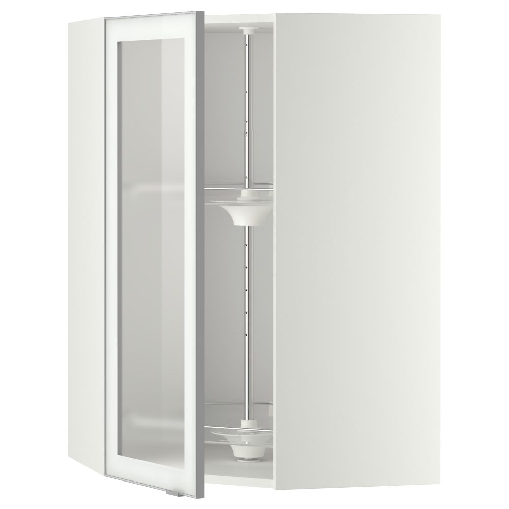 Угловой навесной шкаф с вращающающейся секцией, стеклянными дверцами МЕТОД, белый, Ютис матовое стекло - схема-чертеж с размерами