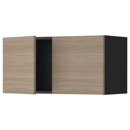 Навесной шкаф с 2 дверями МЕТОД, черный, Брокхульт светло-серый (80x40 см)