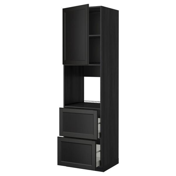 Высокий шкаф для духовки + дверца, 2 форнтальных, 2 высоких ящик МЕТОД / МАКСИМЕРА, черный, Лаксарби черно-коричневый - фото 1