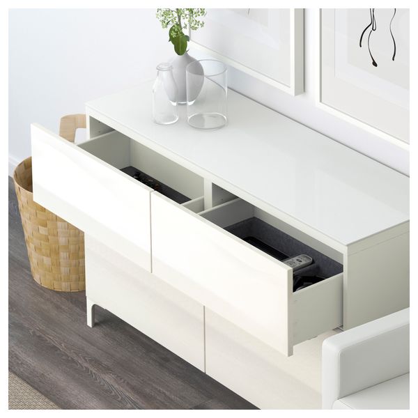 Комбинация для хранения с ящиками БЕСТО, белый, Сельсвикен глянцевый/белый (120x40x74 см) - схема-чертеж с размерами