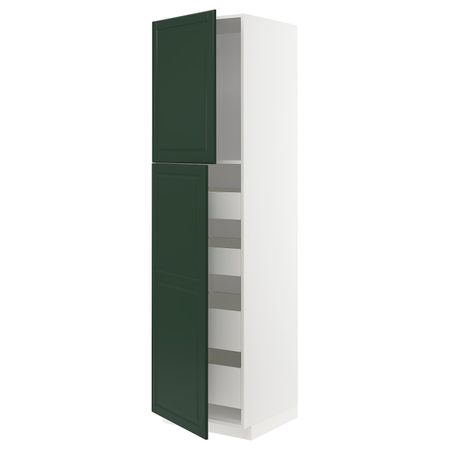 Высокий шкаф/2дверцы/4ящика, белый/Будбин темно-зеленый 60x60x220 см IKEA METOD МЕТОД / MAXIMERA МАКСИМЕРА 093.576.51