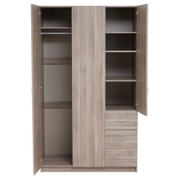 Гардероб с 3 дверцами + 3 ящика ТОДАЛЕН, серо-коричневый (120x202 см) - схема-чертеж с размерами