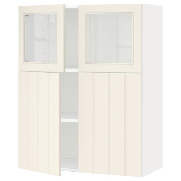 Навесной шкаф, полки, 2 двери, 2 стеклянные дверцы МЕТОД, белый, Хитарп белый с оттенком (80x100 см) - схема-чертеж с размерами