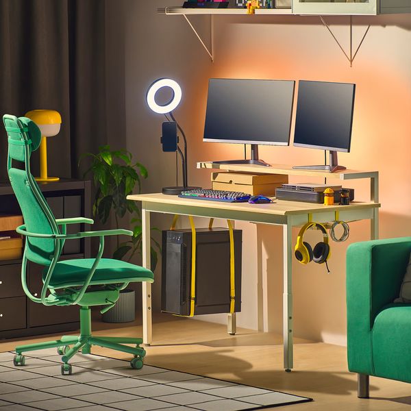 UTVISNING Геймерский стол с полкой - под ясень/белый 120x60 см - фото 4