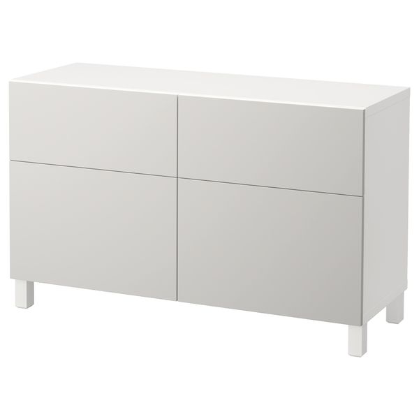 Комбинация для хранения с дверцами, ящиками БЕСТО, белый, Лаппвикен светло-серый (120x40x74 см) - фото 1