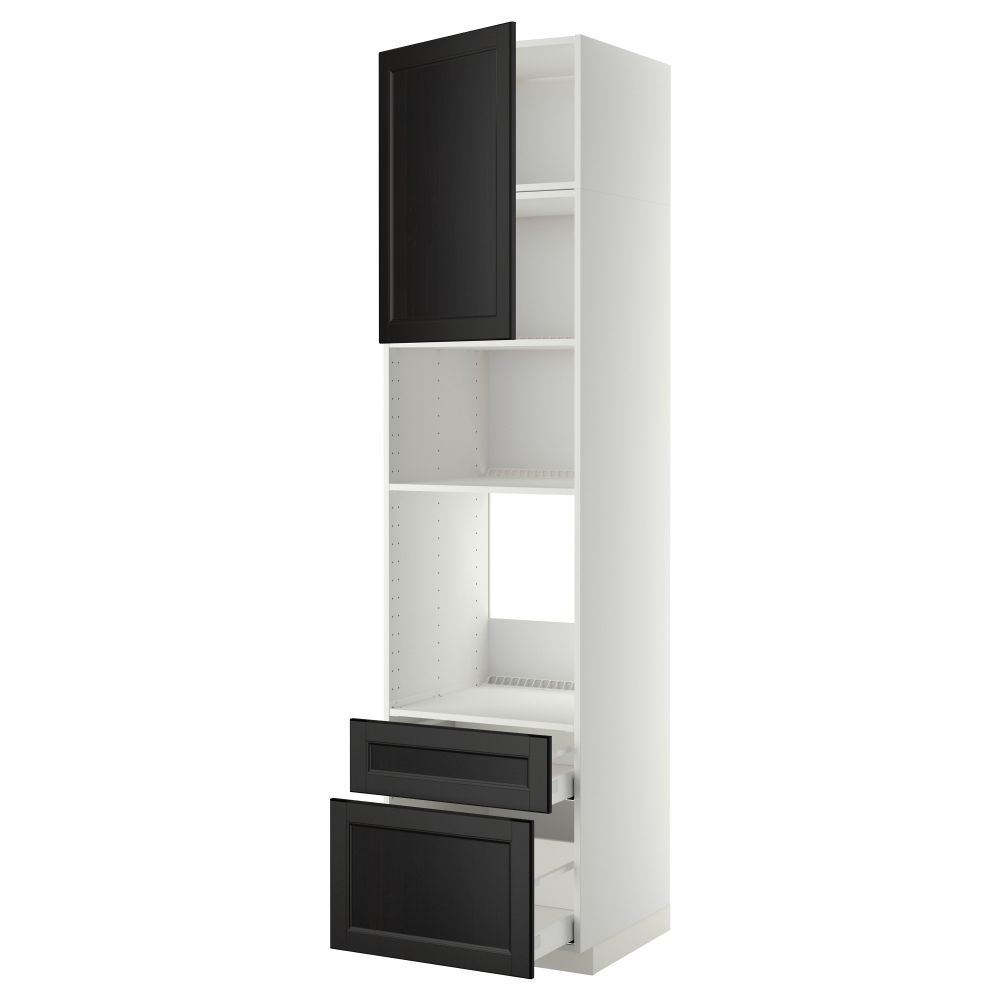Высокий шкаф для духовки/СВЧ дверца, 2 ящика МЕТОД / МАКСИМЕРА, белый, Лаксарби черно-коричневый - схема-чертеж с размерами