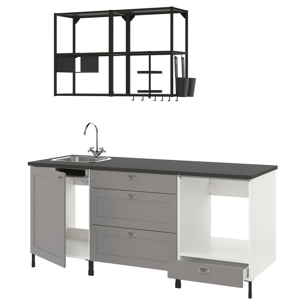 Кухня, 203x63.5x222 см, антрацит/серый каркас IKEA ENHET 693.373.11 - фото 1