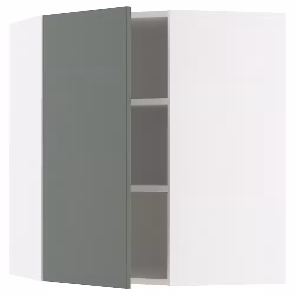 METOD Угловой навесной шкаф с полками - белый/Nickebo матовый серо-зеленый 68x80 см - фото 1