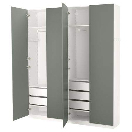 Гардероб ПАКС, белый, Реинсволл серо-зеленый (200x38x236 см)
