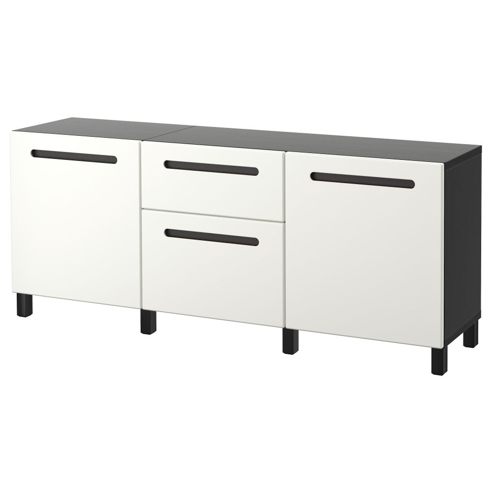 Комбинация для хранения с ящиками БЕСТО, черно-коричневый, Марвикен белый (180x40x74 см) - фото 1