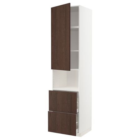 Высокий шкаф для СВЧ/дверца/2ящика, белый/Синарп коричневый 60x60x240 см IKEA METOD МЕТОД / MAXIMERA МАКСИМЕРА 694.473.38