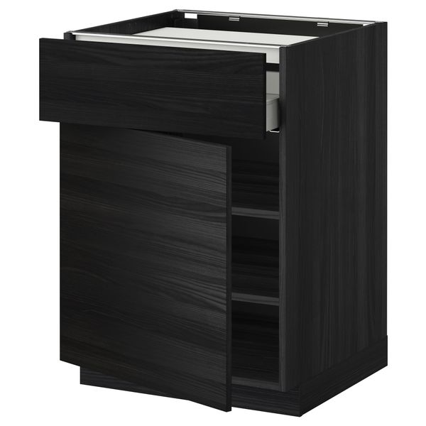 Напольный шкаф для варочной панели, ящик, полка, дверцы МЕТОД / МАКСИМЕРА, черный, Тингсрид черный (60x60 см) - фото 1