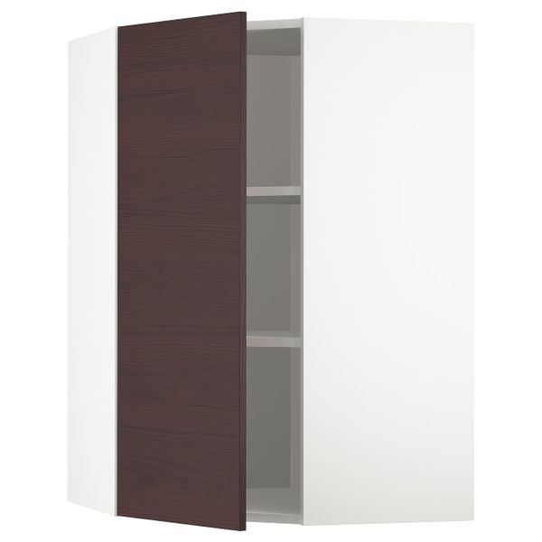 Угловой навесной шкаф с полками, белый Аскерсунд/темно-коричневый под ясень 68x100 см IKEA METOD МЕТОД 193.354.37 - фото 1