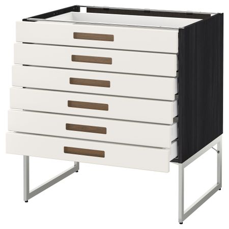 Напольный шкаф 6 фронтальных панелей, 6 нижних ящиков МЕТОД / МАКСИМЕРА, черный, Мэрста белый
