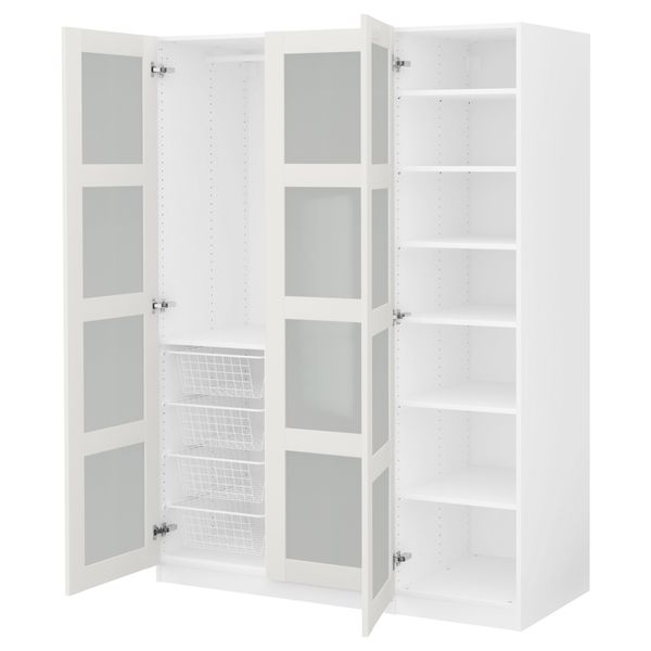 Гардероб ПАКС, белый, Бергсбу матовое стекло - фото 1