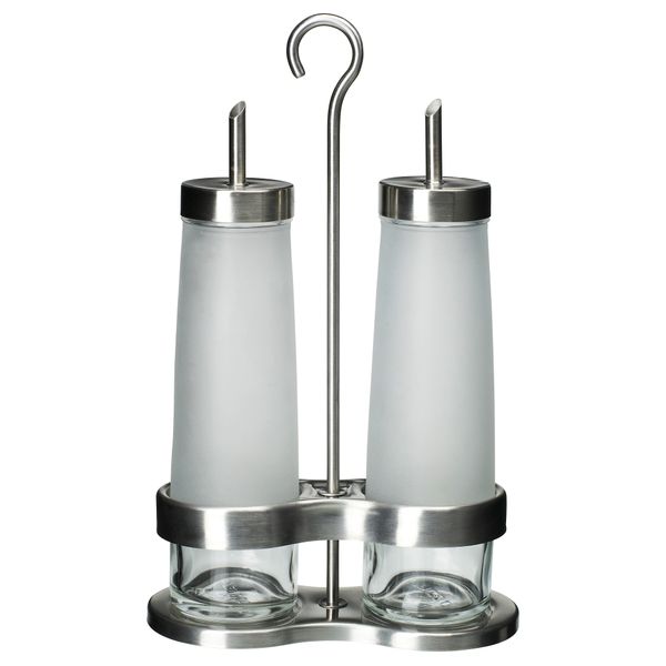 Набор для масла/уксуса, 3 предмета ДРОППАР, матовое стекло, нержавеющ сталь - фото 1