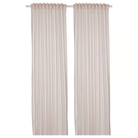 BYMOTT Гардины, 2 шт. - белый/бежевый в полоску/с лентой 120x300 см