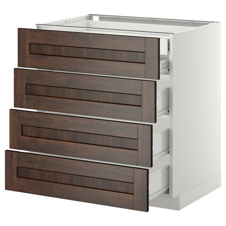 Напольный шкаф 4 фронтальных, 2 низких, 3 средних ящ, белый/Эдсерум коричневый 80x60 см IKEA МЕТОД / ФОРВАРА 292.616.57
