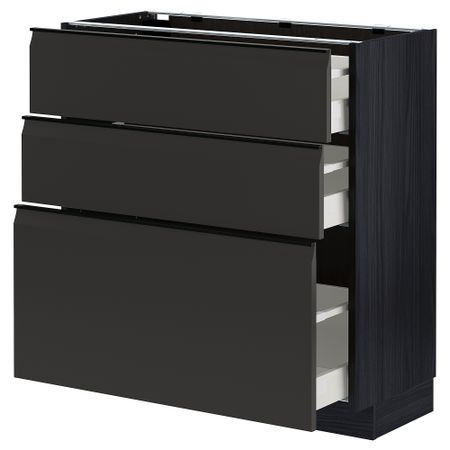 Напольный шкаф с 3 ящиками, черный, Upplöv матовый антрацит, 80x37 см IKEA METOD МЕТОД, MAXIMERA МАКСИМЕРА 394.955.71