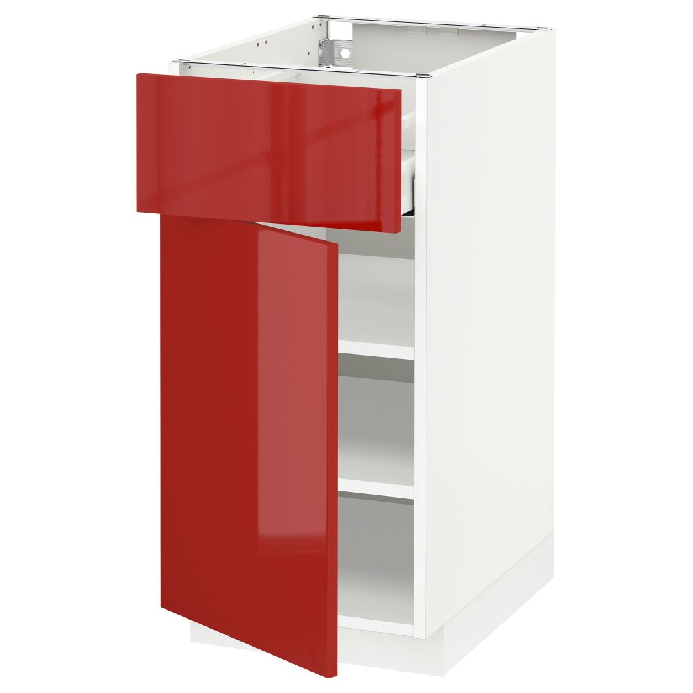Напольный шкаф с ящиком, дверью МЕТОД / МАКСИМЕРА, белый, Рингульт красный - схема-чертеж с размерами