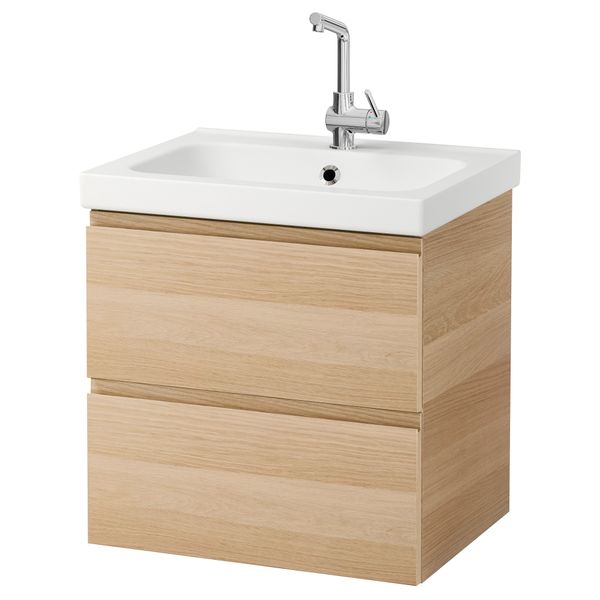 Шкаф для раковины с 2 ящиками ГОДМОРГОН / ОДЕНСВИК, под беленый дуб (63x49x64 см) - фото 2