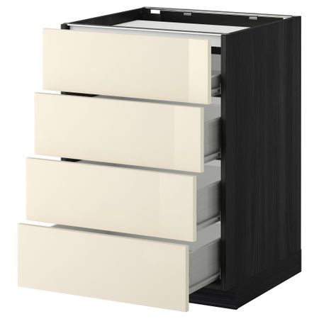 Напольный шкаф, 4 фронтальных панели, 4 ящика МЕТОД / ФОРВАРА, черный, Рингульт кремовый