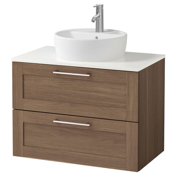 Шкаф п-раковину/столешн45/раковина ГОДМОРГОН/АЛДЕРН / ТОРНВИКЕН, под грецкий орех, белый - фото 1